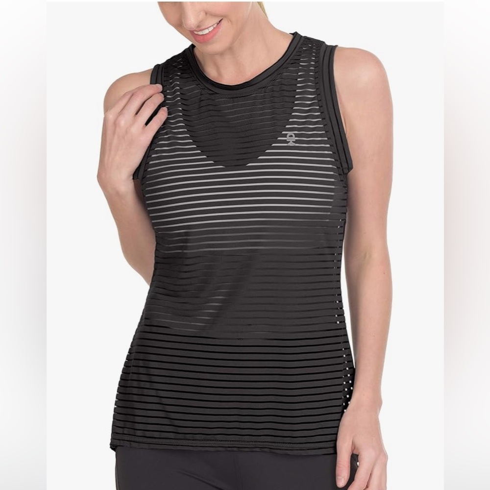 Little Donkey Andy Black Sheer Striped Workout Tank Size S